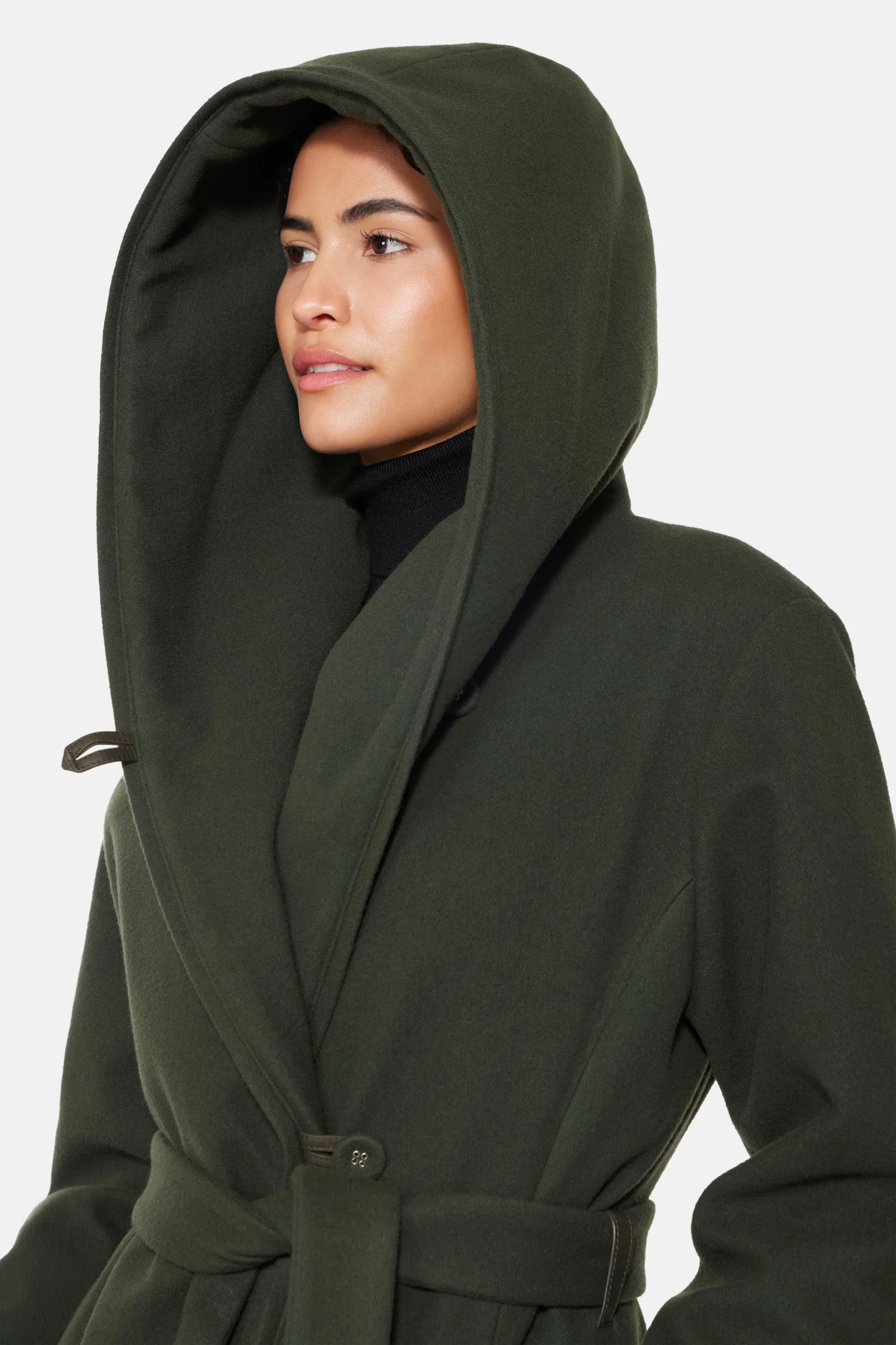 Hooded Wrap Coat, Hunter Green