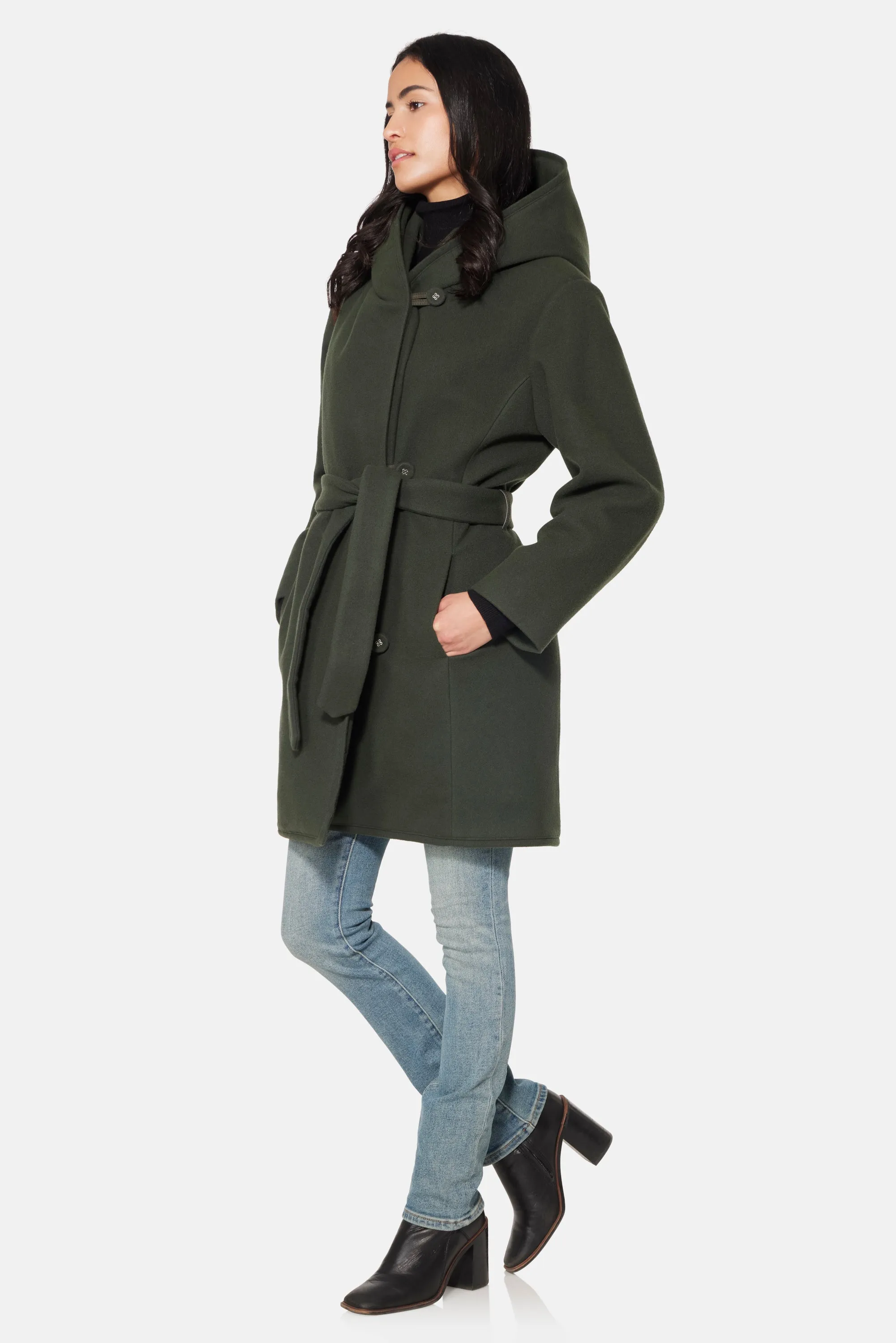 Hooded Wrap Coat, Hunter Green