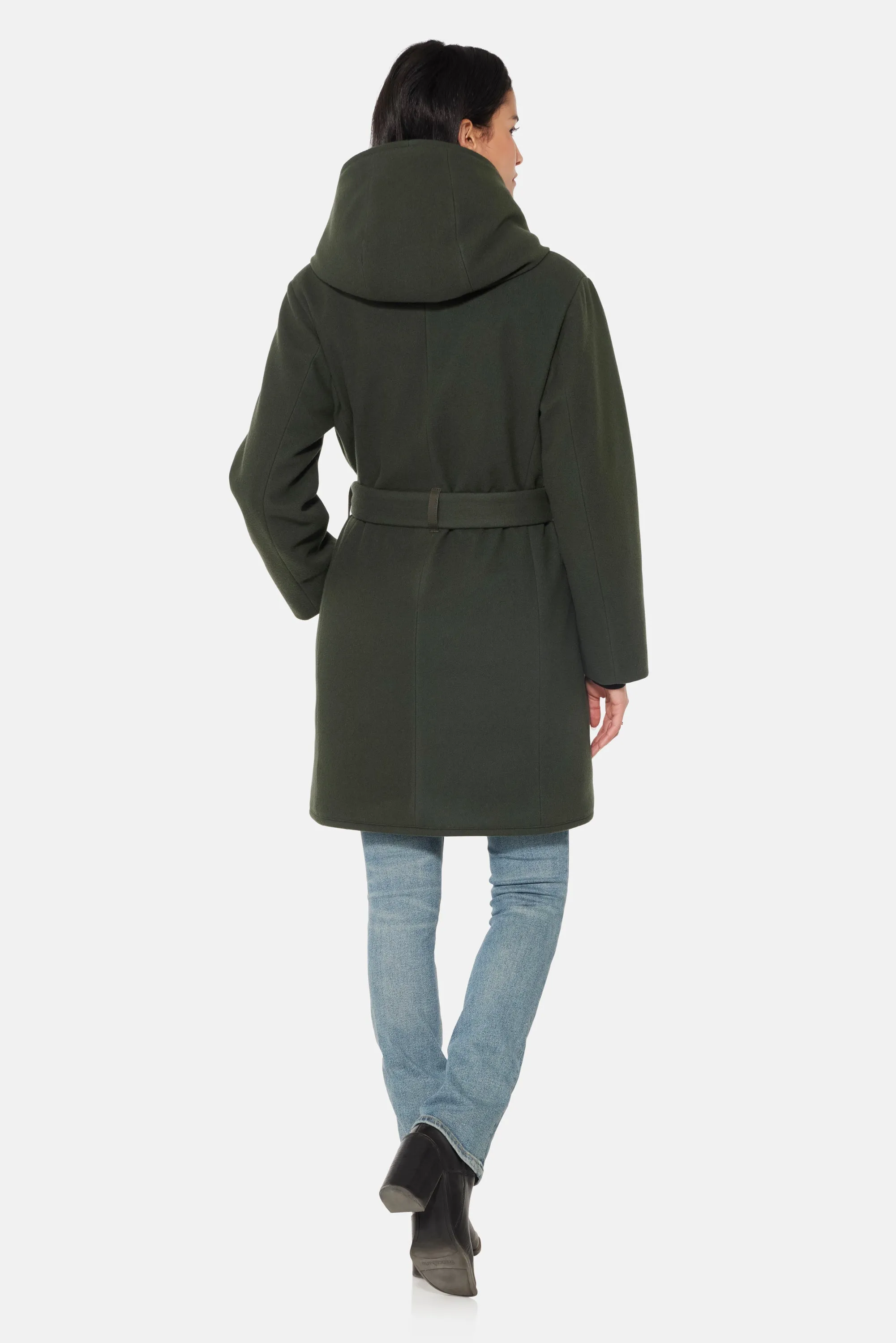 Hooded Wrap Coat, Hunter Green