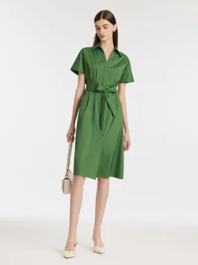 Lapel V-Neck Women Midi Shirt Dress With Belt