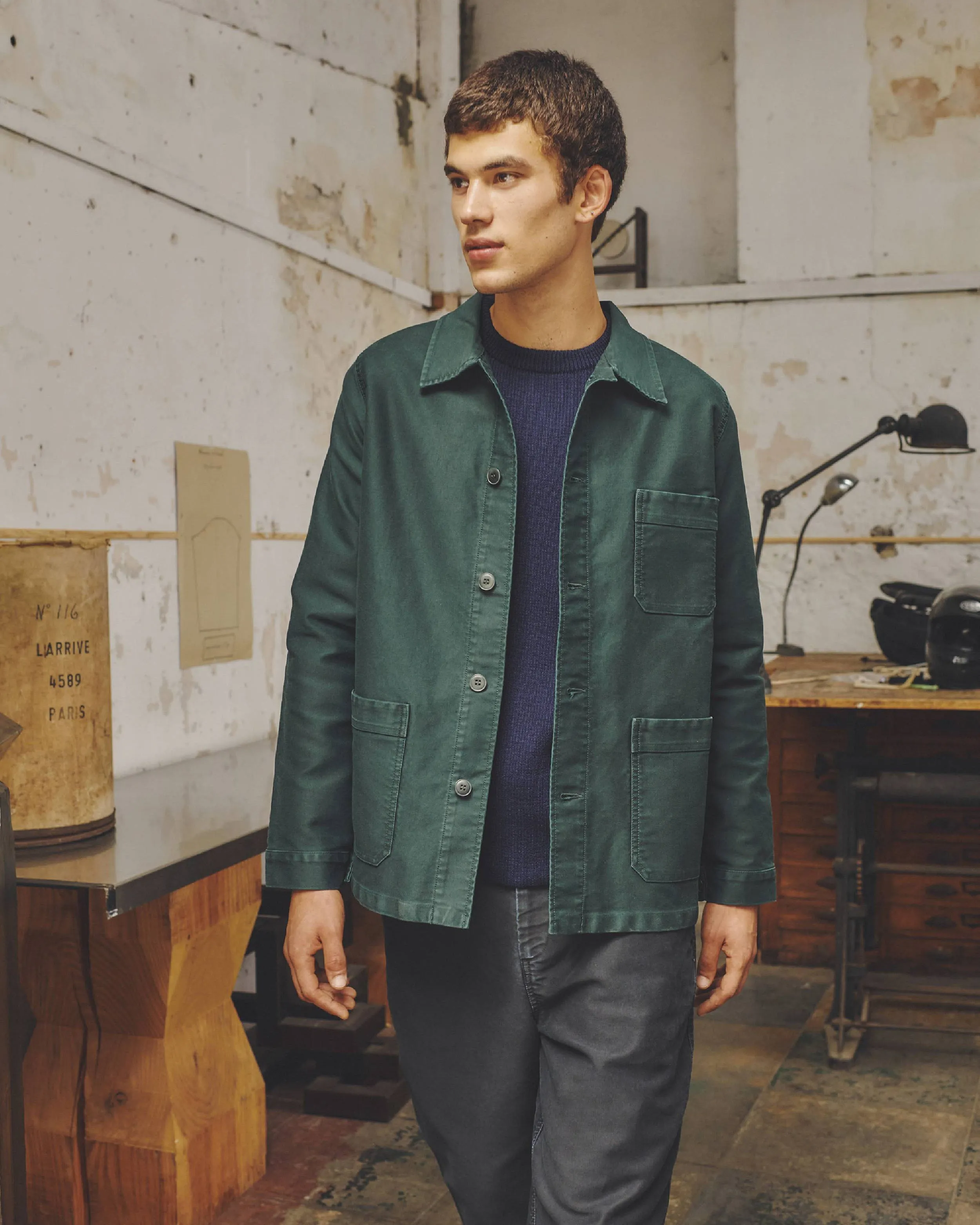 Le Mont St Michel Moleskin Authentic Work Jacket - Forest Green