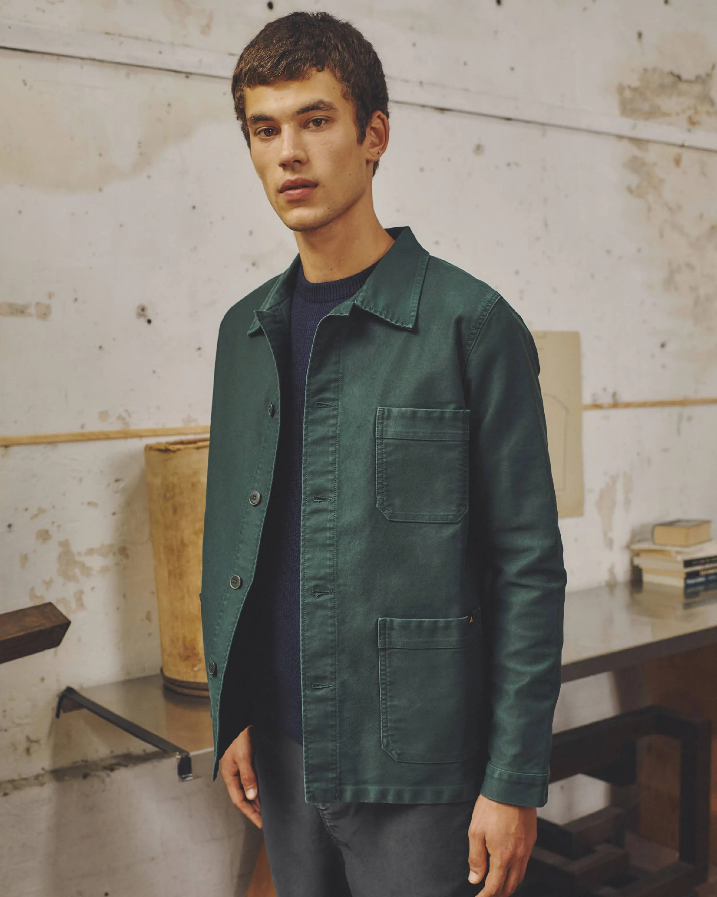 Le Mont St Michel Moleskin Authentic Work Jacket - Forest Green