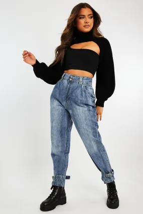 Light Blue Buckle Ankle Balloon Fit Jeans - Nicole