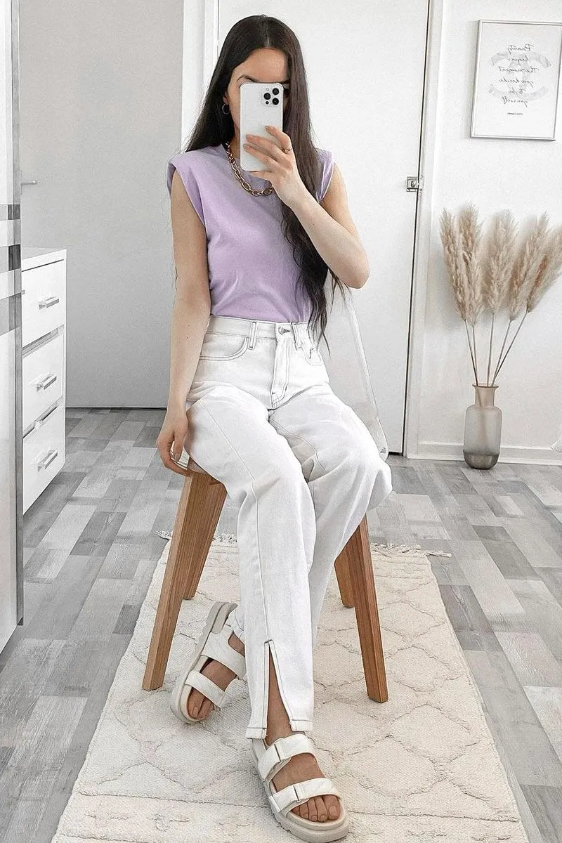 Lilac Shoulder Pad Oversized T-shirt - Amzie