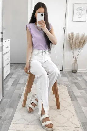 Lilac Shoulder Pad Oversized T-shirt - Amzie