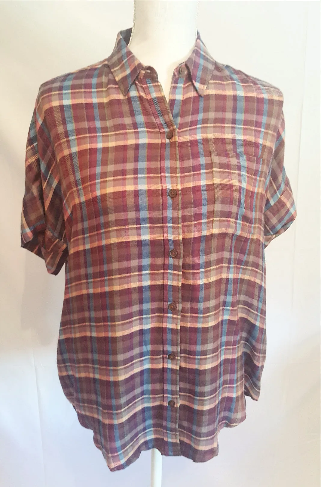 Lucky Brand Loose Plaid Button Front Shirt-New