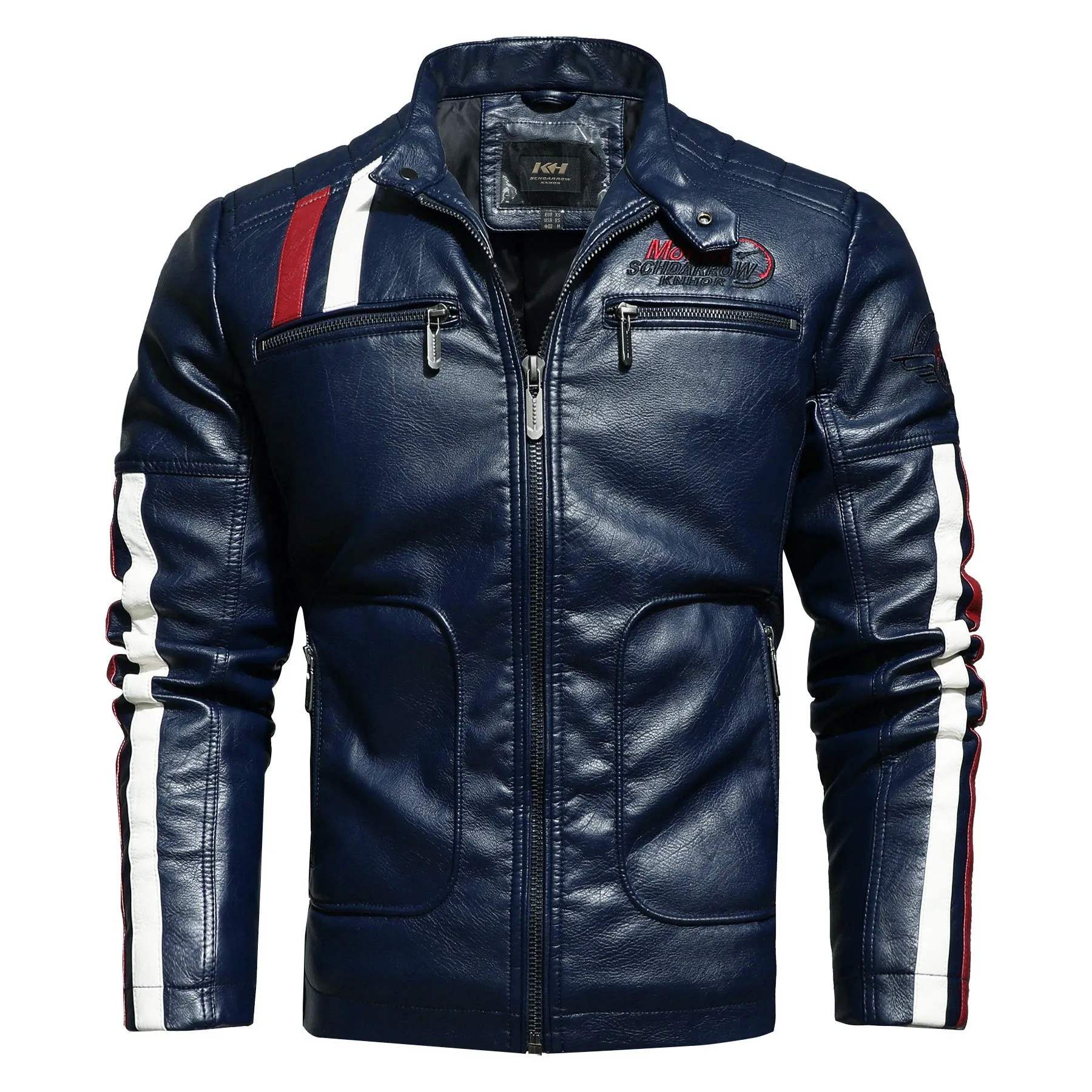 Men′s Leather Jacket Color Matching Motorcycle Pu Leather Jacket | KH-168