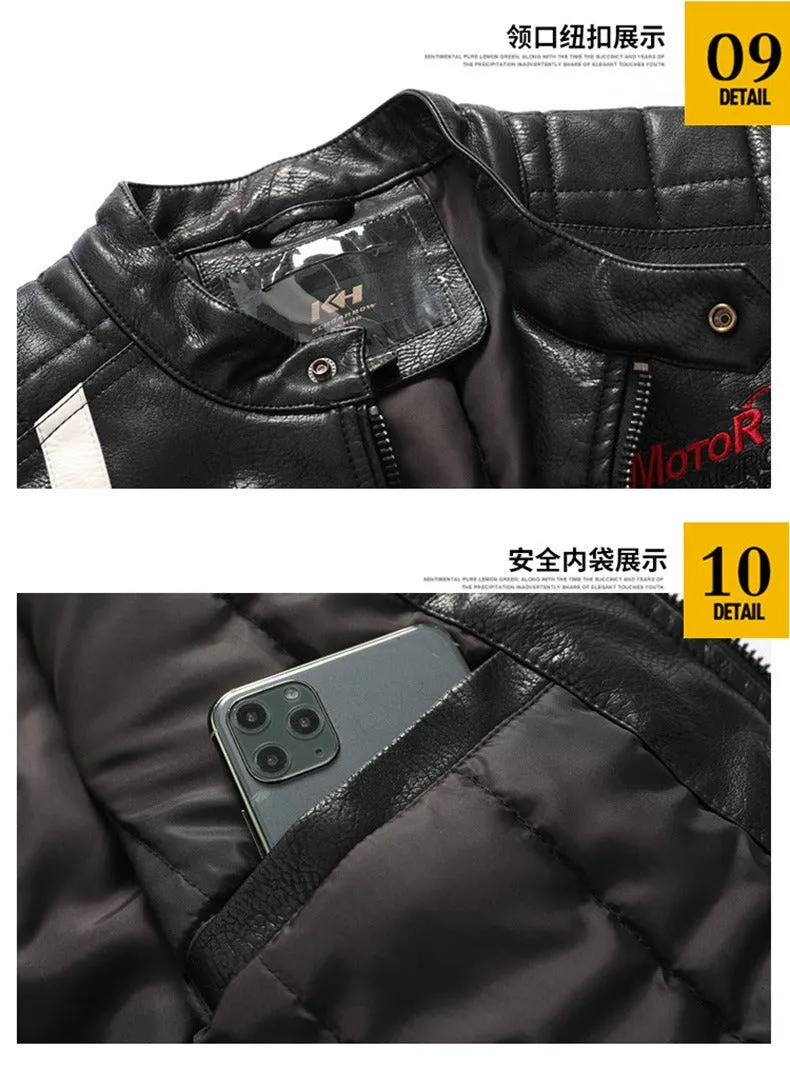 Men′s Leather Jacket Color Matching Motorcycle Pu Leather Jacket | KH-168