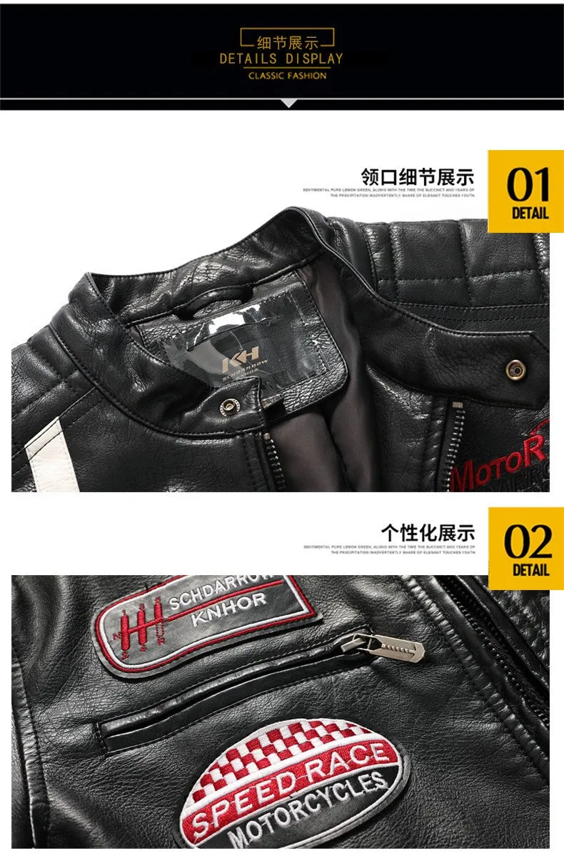 Men′s Leather Jacket Color Matching Motorcycle Pu Leather Jacket | KH-168