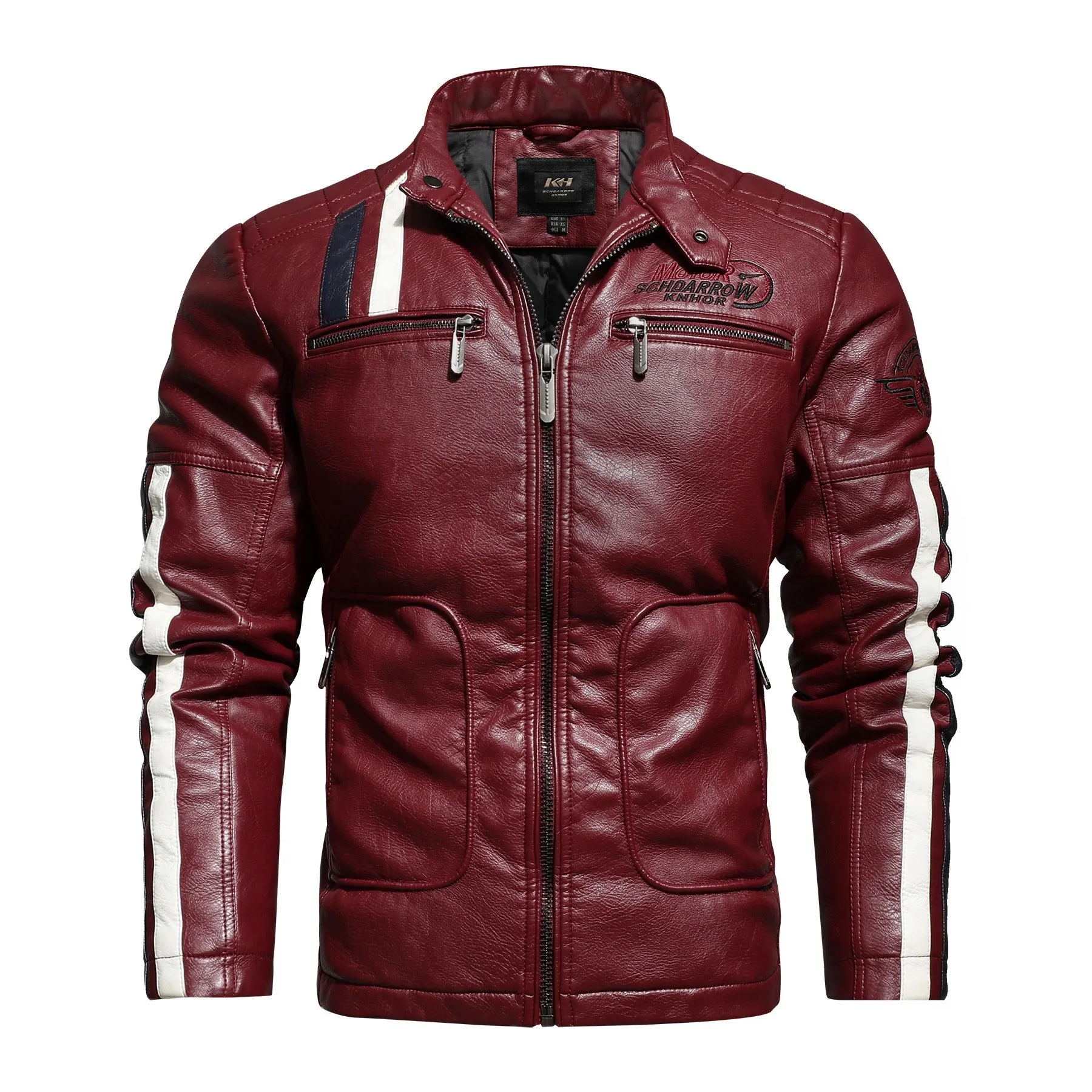 Men′s Leather Jacket Color Matching Motorcycle Pu Leather Jacket | KH-168