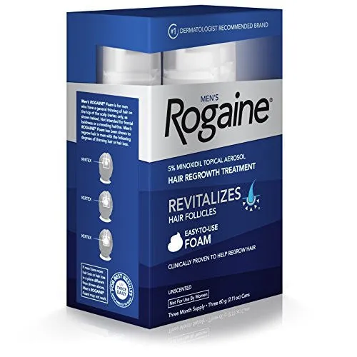 MEN'S ROGAINE HAIR LOSS & HAIR THINNING TREATMENT MINOXIDIL FOAM, THREE MONTH SUPPLY