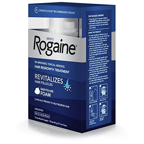 MEN'S ROGAINE HAIR LOSS & HAIR THINNING TREATMENT MINOXIDIL FOAM, THREE MONTH SUPPLY