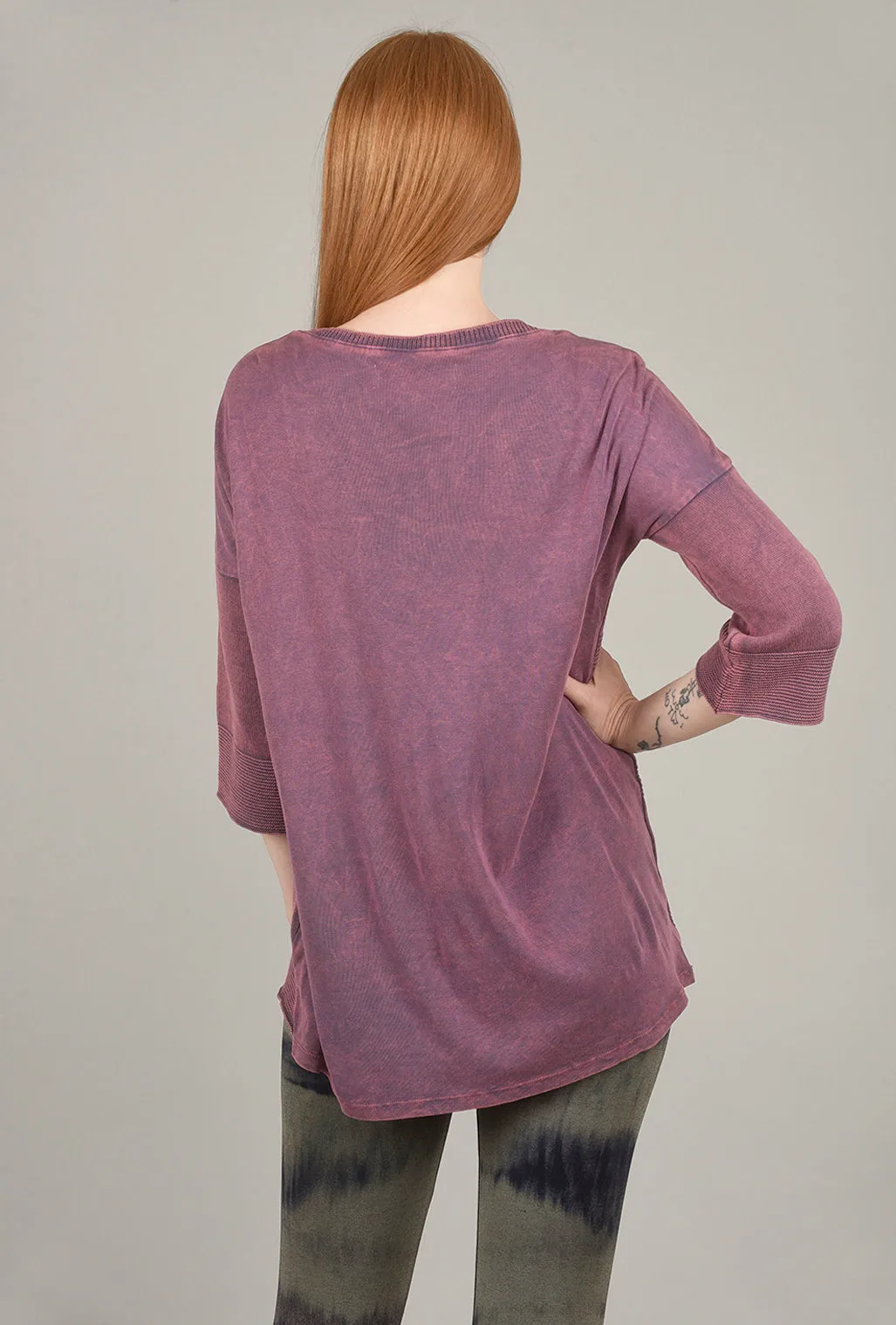 Mineral-Wash Contrast Sweater, Lilac