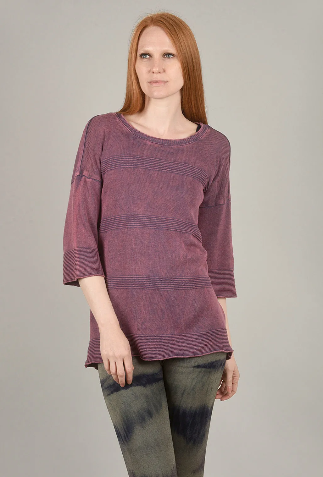 Mineral-Wash Contrast Sweater, Lilac