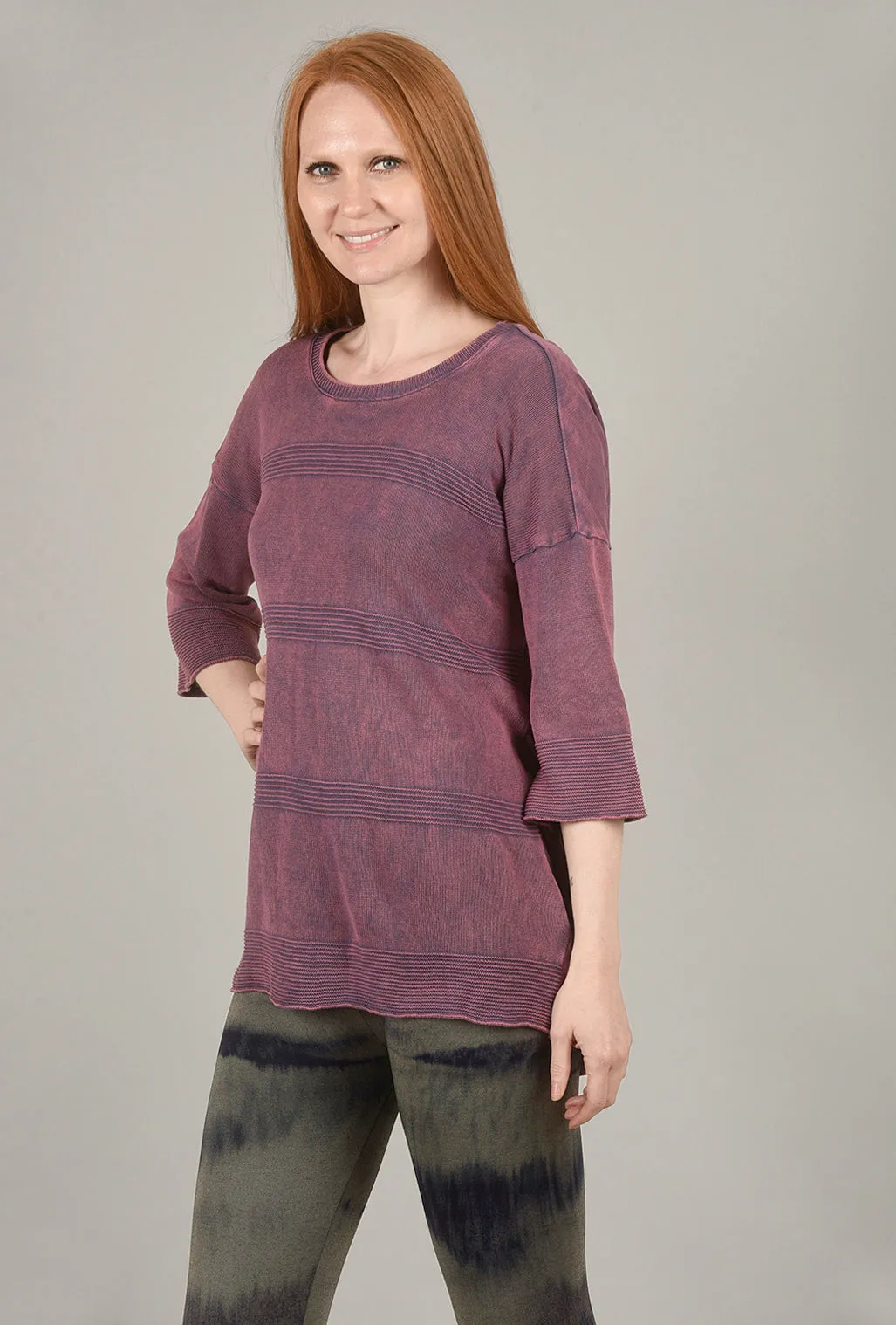 Mineral-Wash Contrast Sweater, Lilac