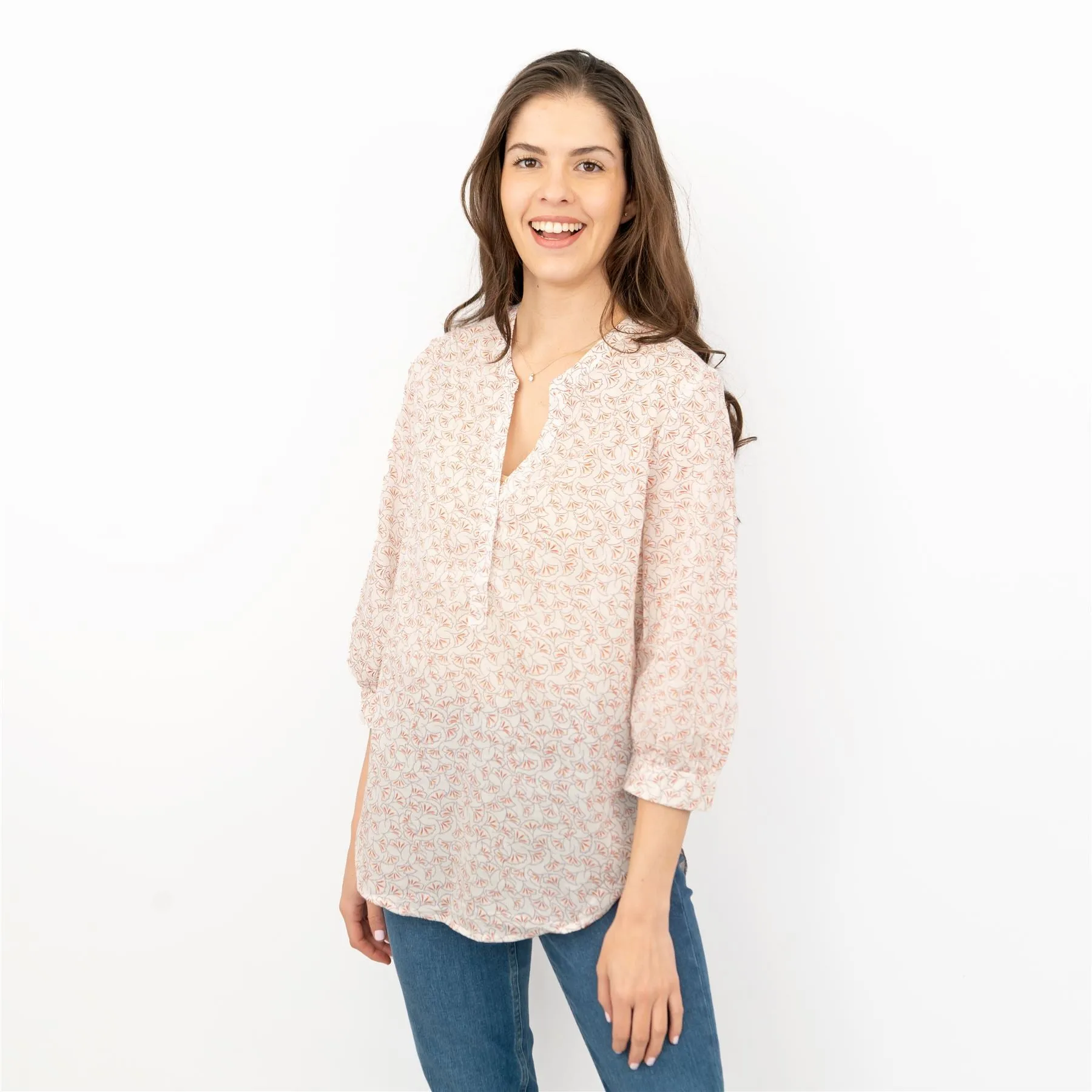 Next Ivory Floral Print Blouse 3/4 Sleeve Lightweight Tops