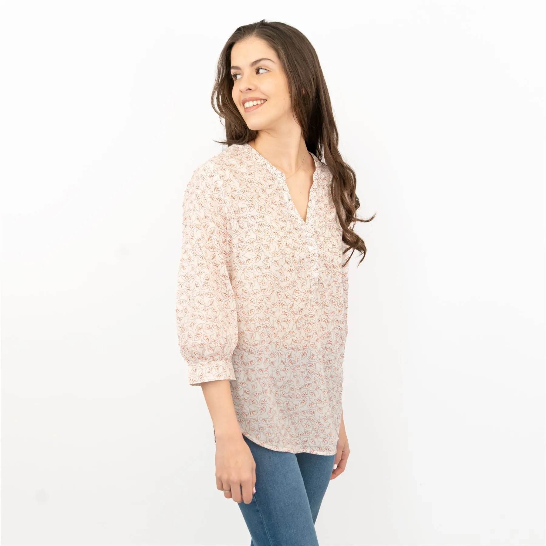 Next Ivory Floral Print Blouse 3/4 Sleeve Lightweight Tops