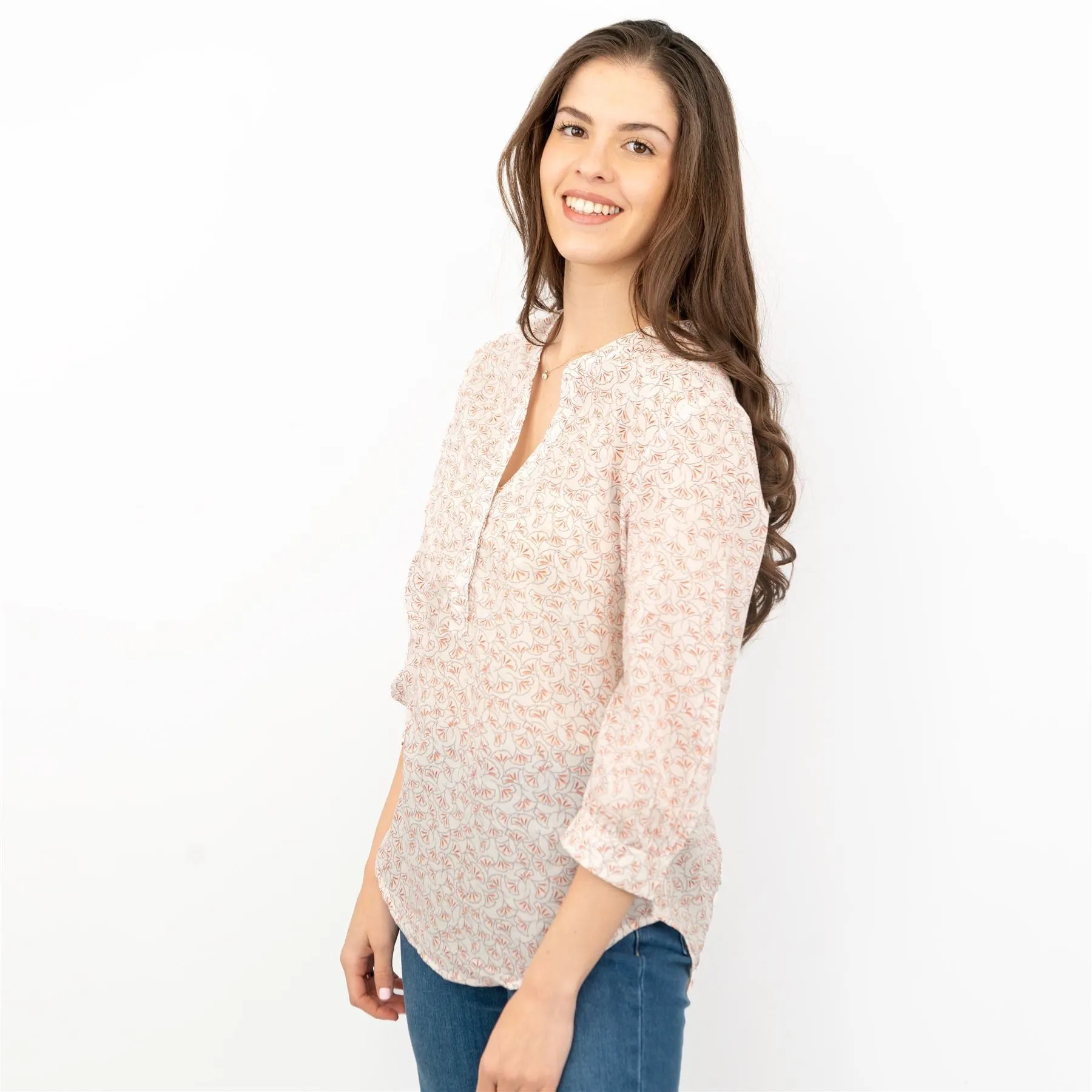 Next Ivory Floral Print Blouse 3/4 Sleeve Lightweight Tops