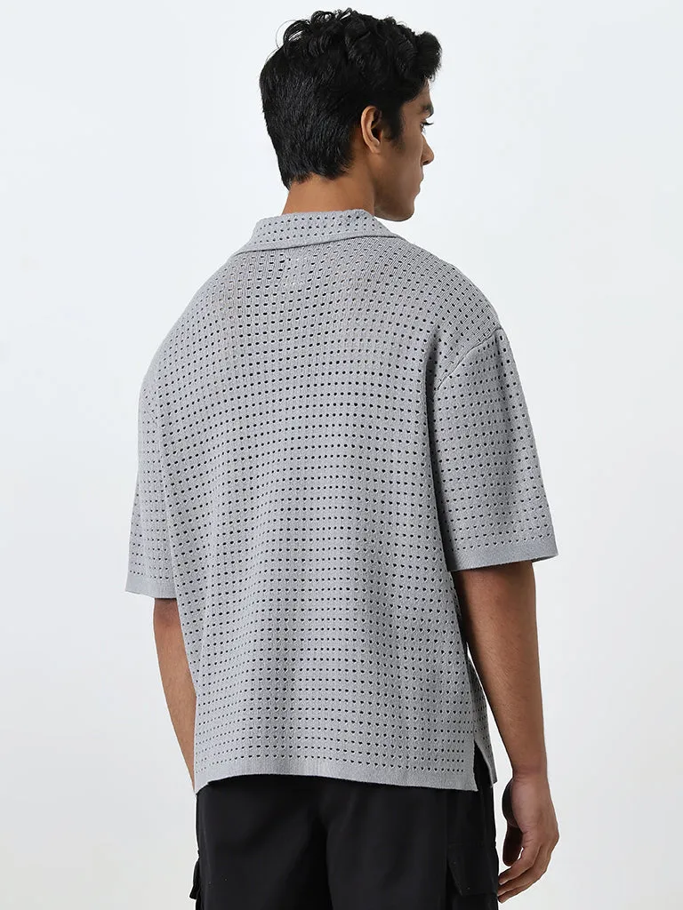 Nuon Grey Knit-Textured Relaxed-Fit Shirt