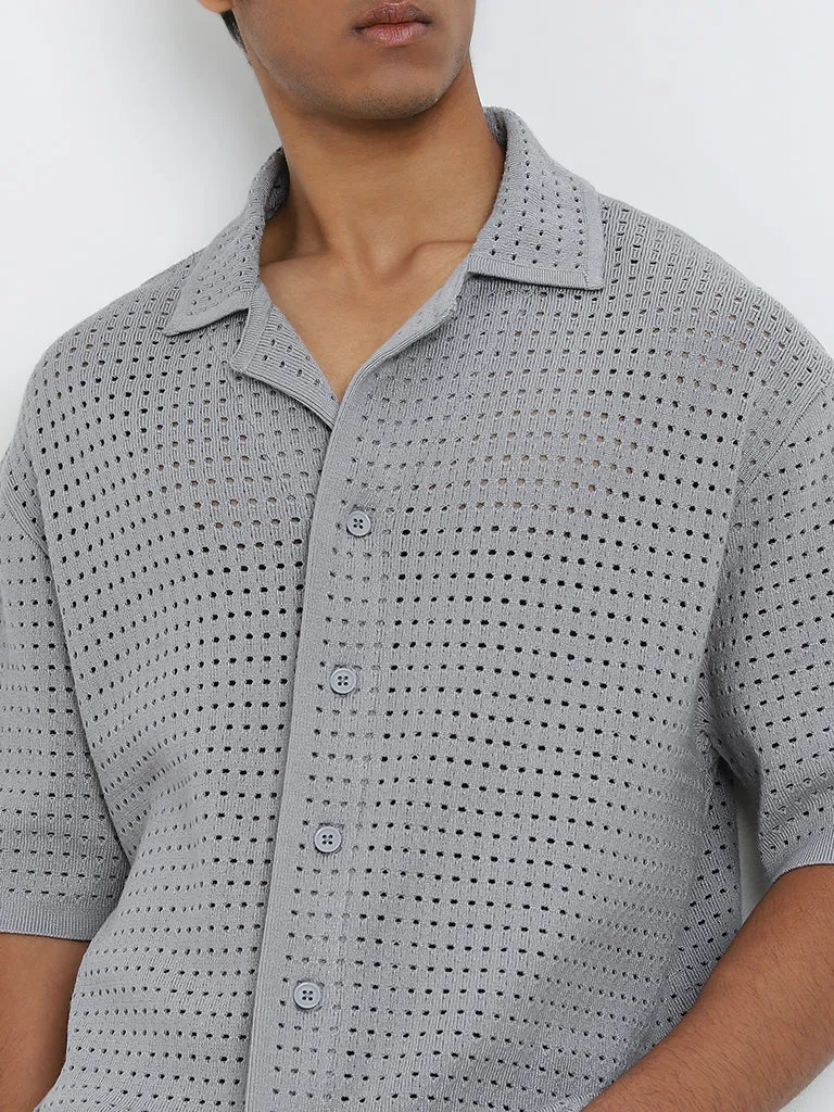 Nuon Grey Knit-Textured Relaxed-Fit Shirt