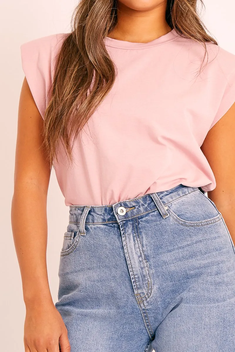 Pink Shoulder Pad Oversized T-shirt - Amzie