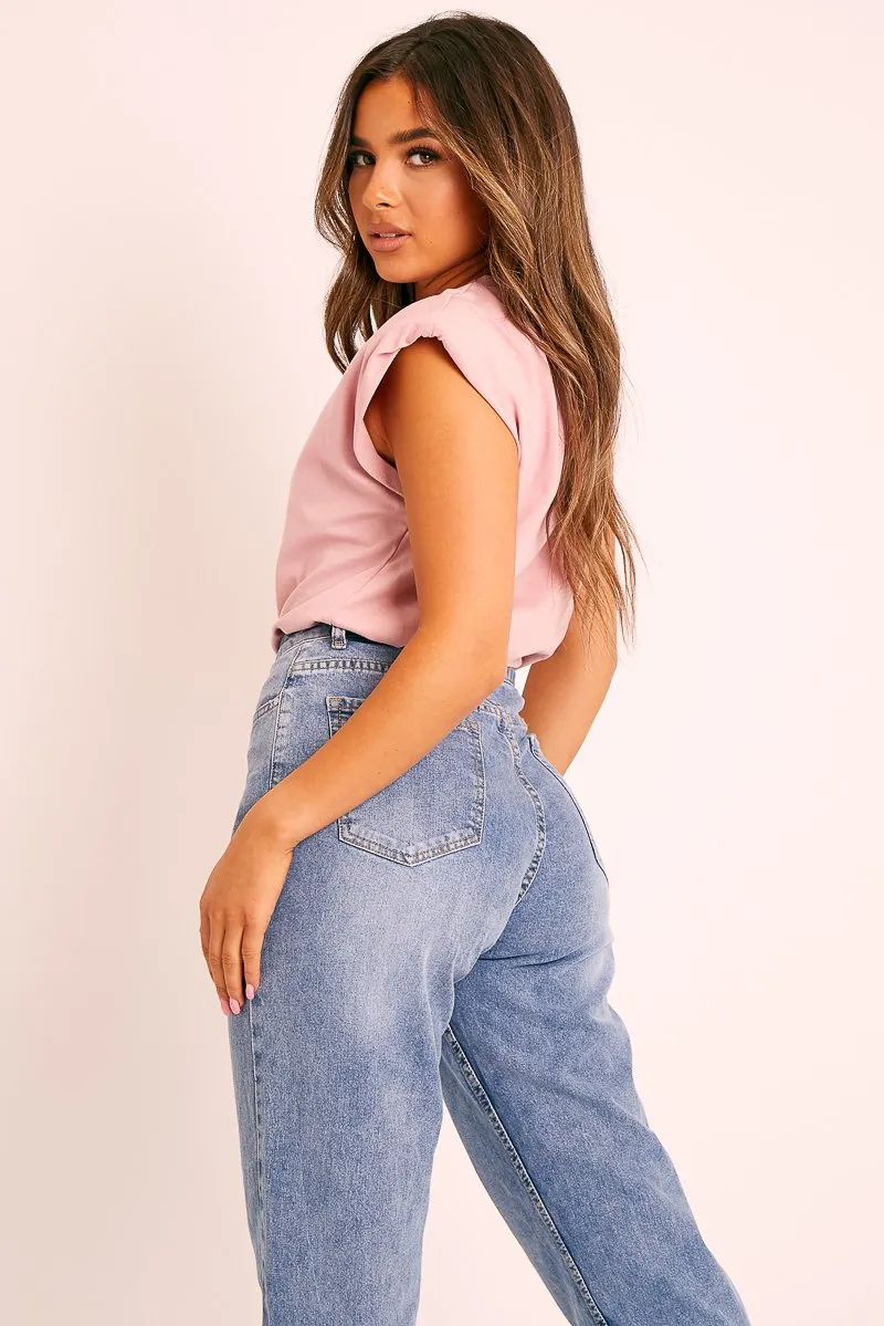 Pink Shoulder Pad Oversized T-shirt - Amzie