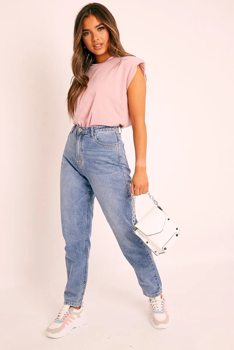 Pink Shoulder Pad Oversized T-shirt - Amzie