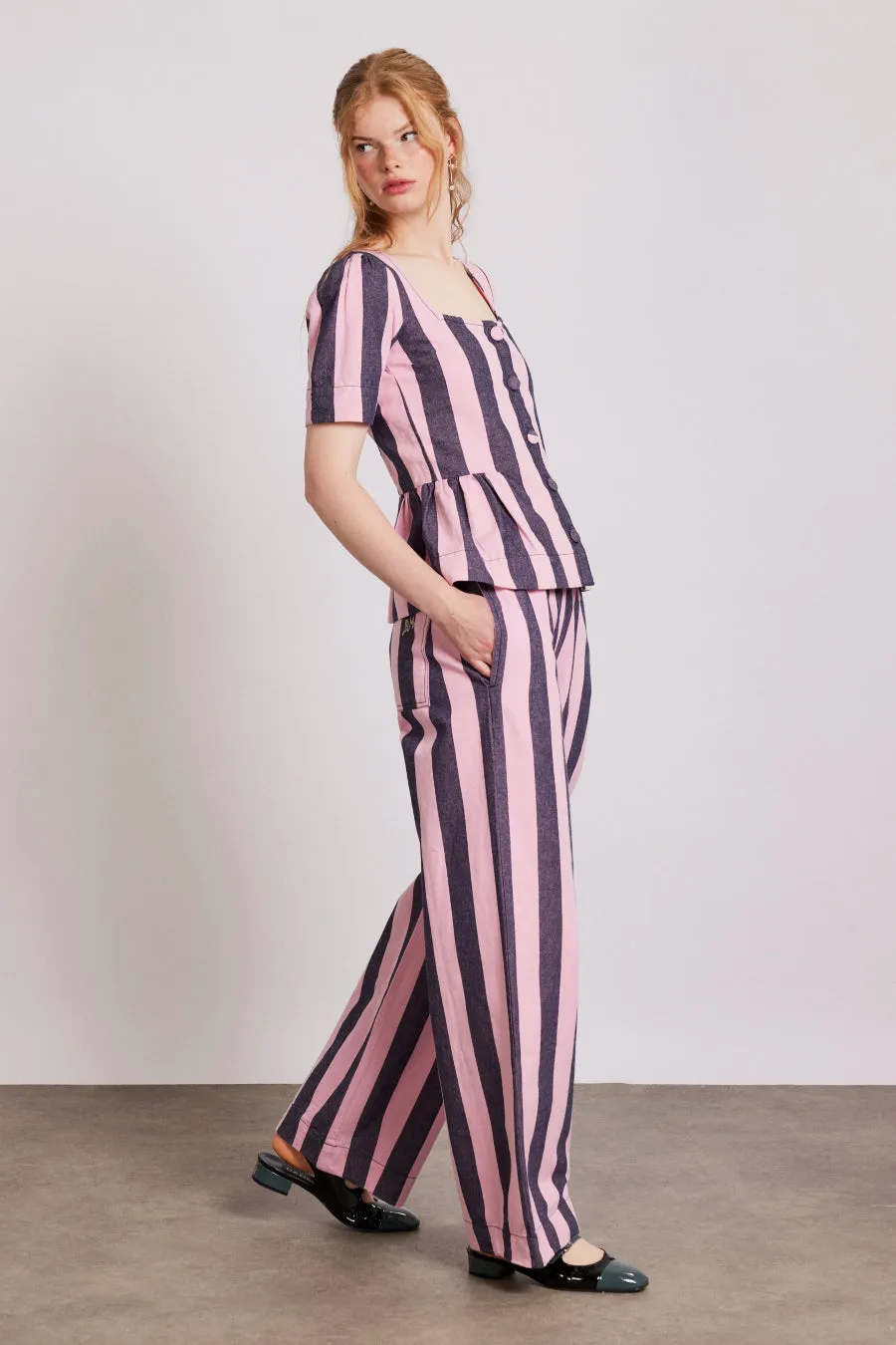 rafe pants - pink navy stripe