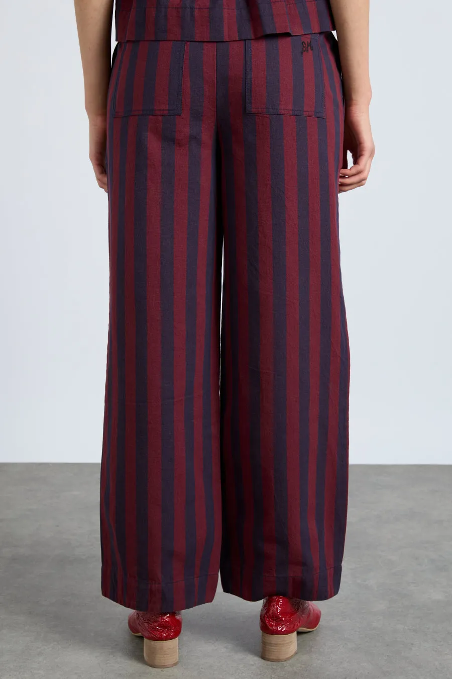 rafe trousers- navy and burgundy stripe