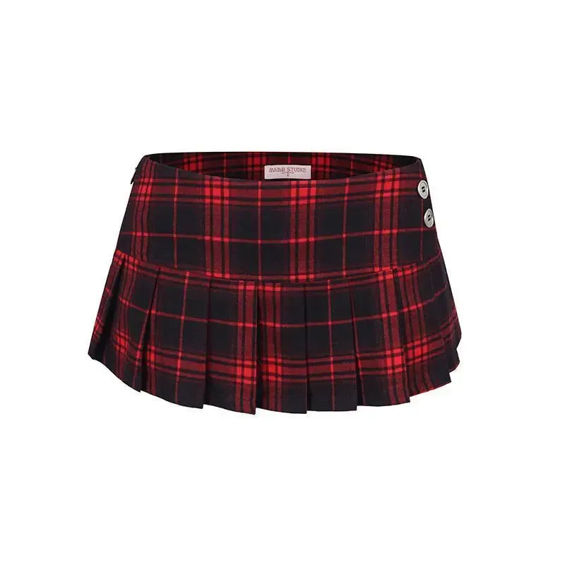 Retro Low Waisted Plaid Ultra Short Revealing Goth Skirt