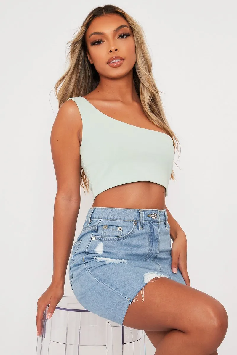 Sage One Shouldered Crop Top - Kamri