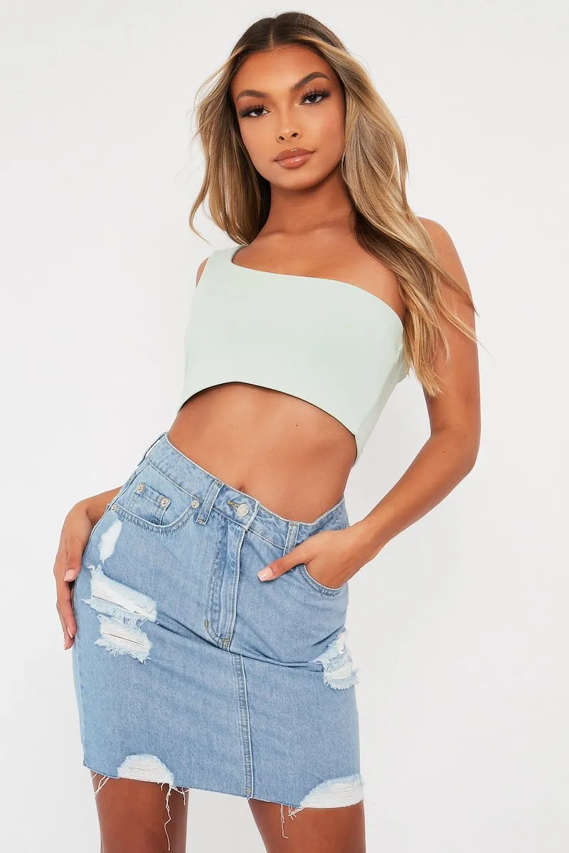 Sage One Shouldered Crop Top - Kamri