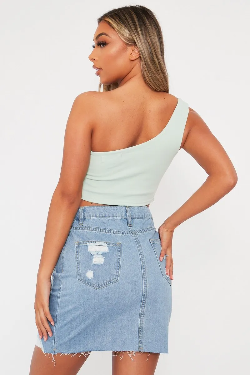 Sage One Shouldered Crop Top - Kamri