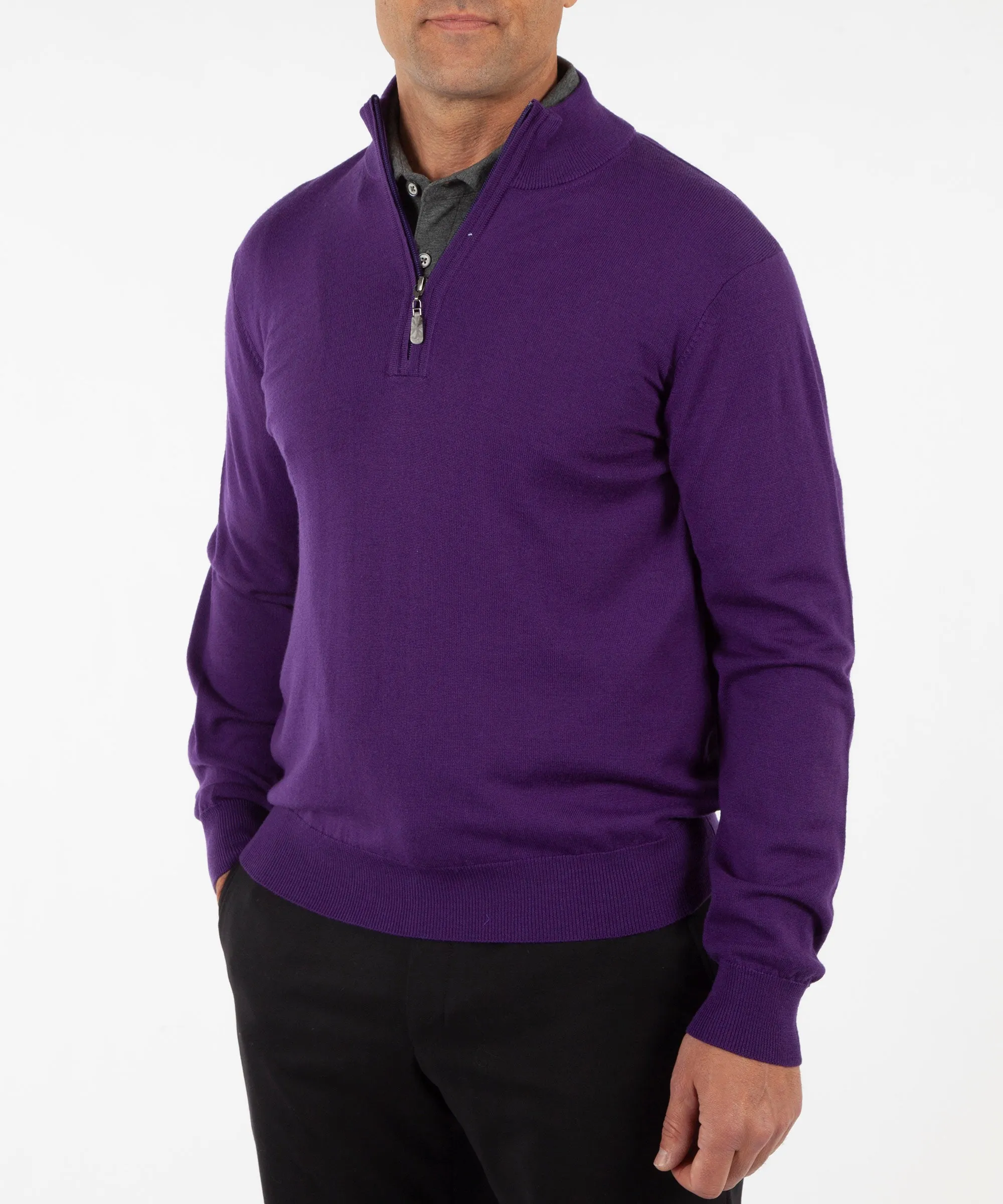 Signature 100% Merino Wool Tuck-Stitch Quarter-Zip Lined Wind Sweater