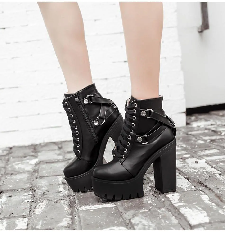 'Stardust' Goth Black Ankle Boots