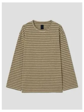 Striped loose fit t shirt beige domestic product