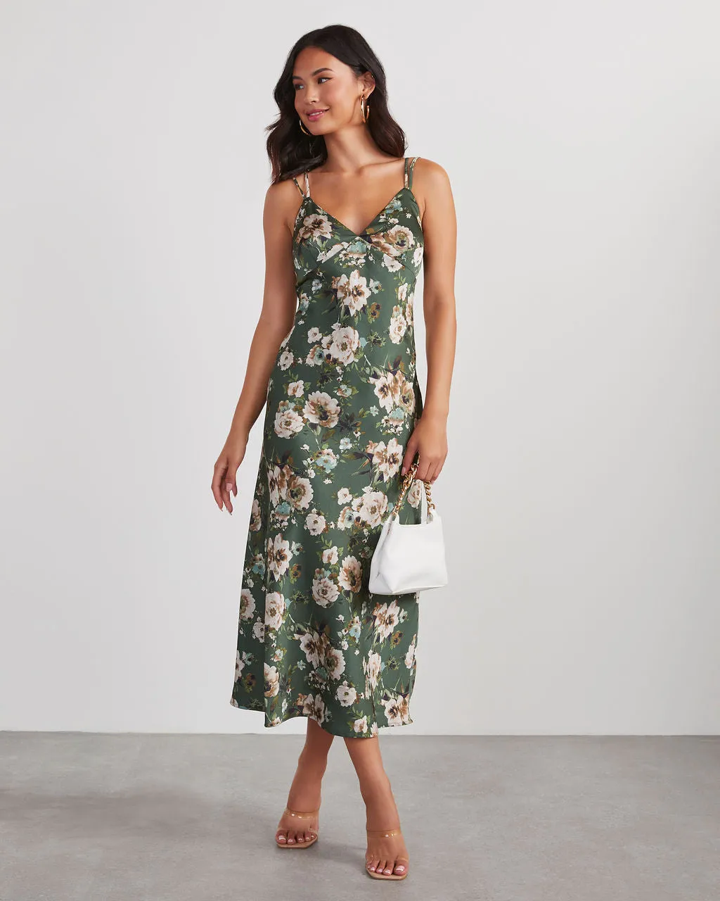 Sweet Sunflower Satin Floral Midi Dress