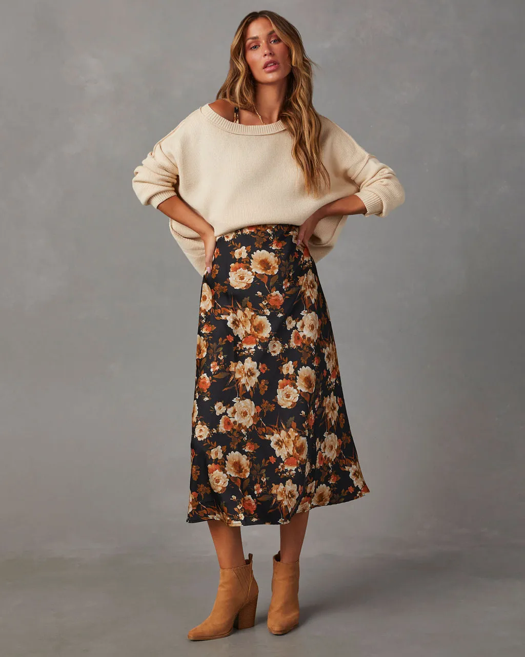 Sweet Sunflower Satin Floral Midi Dress