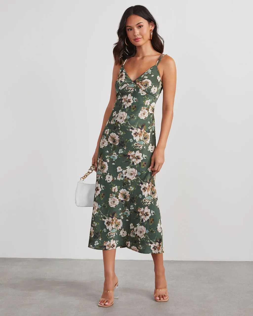 Sweet Sunflower Satin Floral Midi Dress