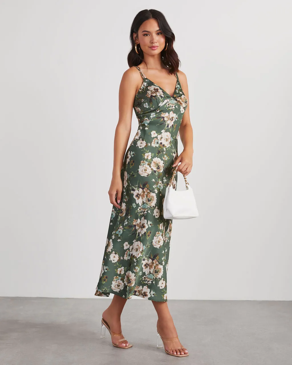 Sweet Sunflower Satin Floral Midi Dress