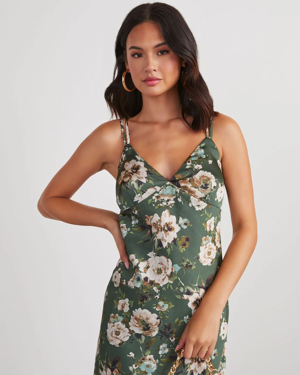 Sweet Sunflower Satin Floral Midi Dress