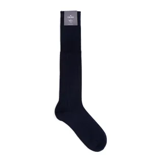 Tabio Ribbed Knee High Cotton Socks: Navy