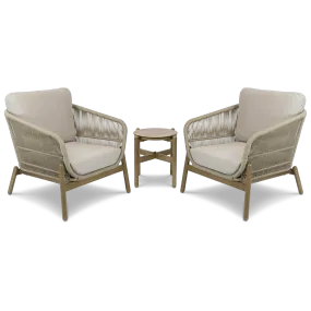 Tahiti 3pc Occasional Set with Eco Olefin Rope, Sahara Sand Spunpoly Cushions and Aluminium Frame