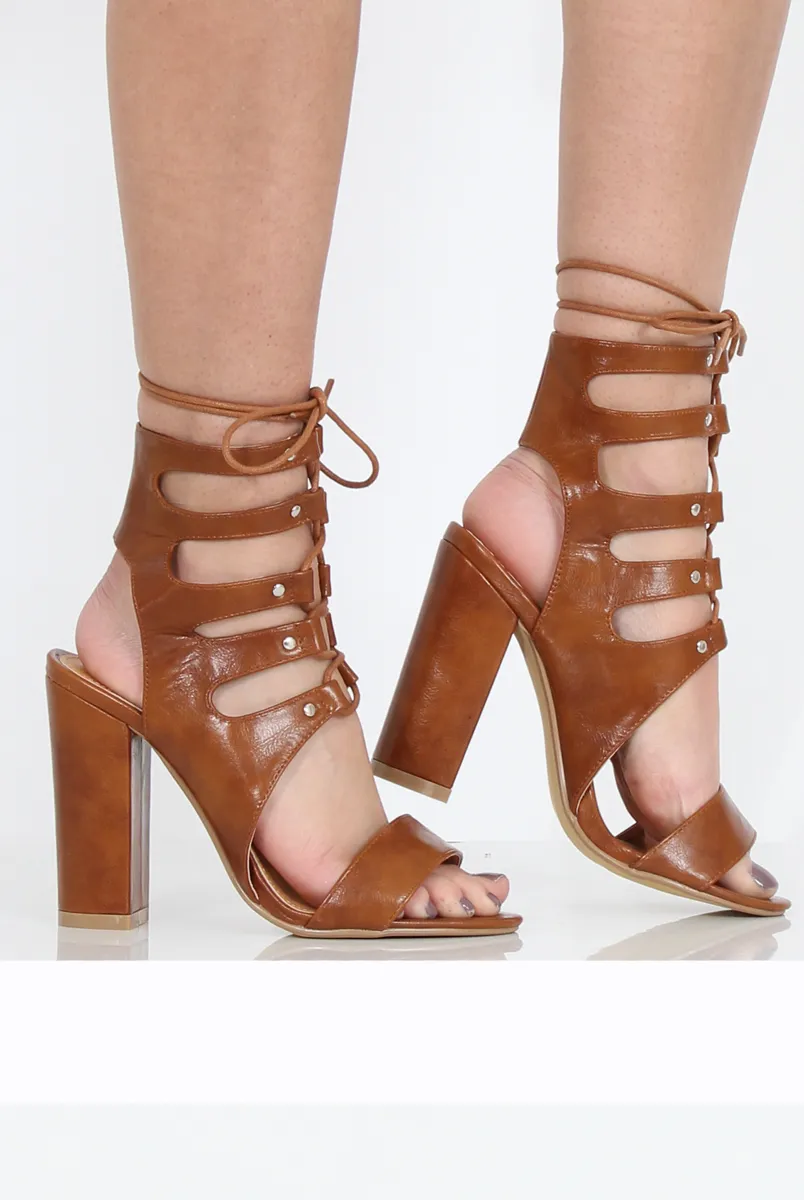 Tan Pu Block Lace up Heel - Daisy