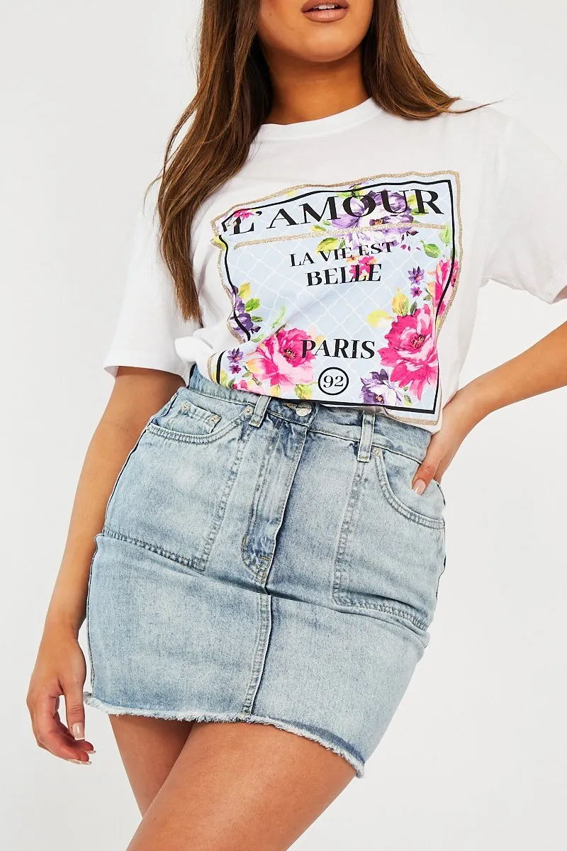 White L'amour Slogan Graphic T-shirt - Leighna