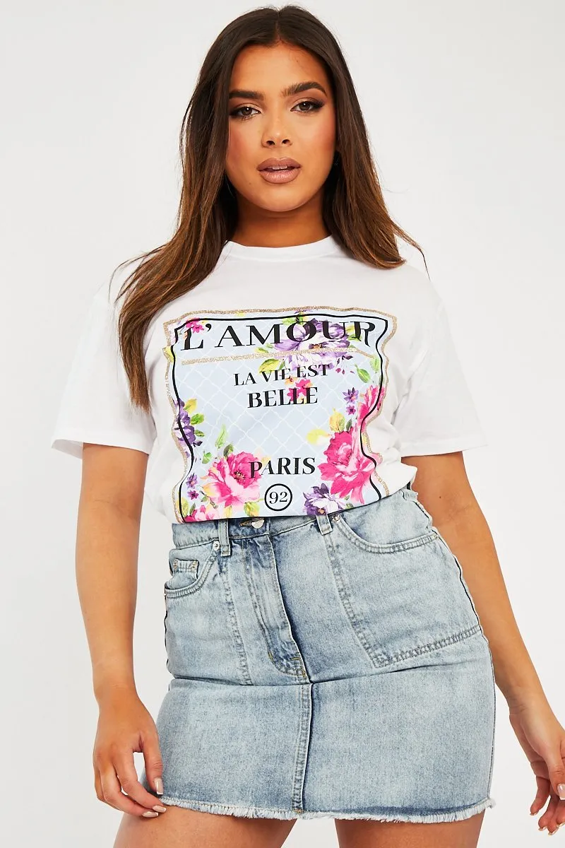 White L'amour Slogan Graphic T-shirt - Leighna