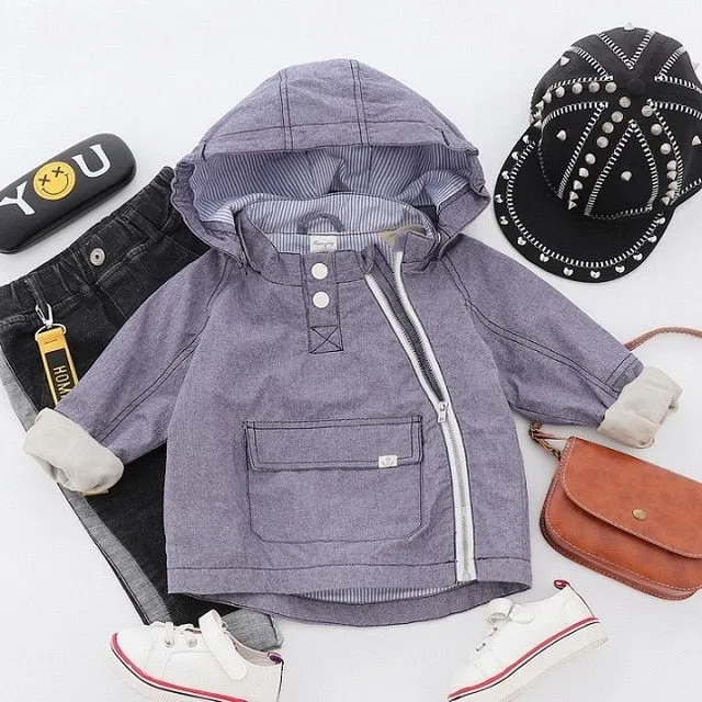 Windproof Waterproof Hooded Child Coat Baby Boys Jackets Children Outerwear Zipper Large Pocket