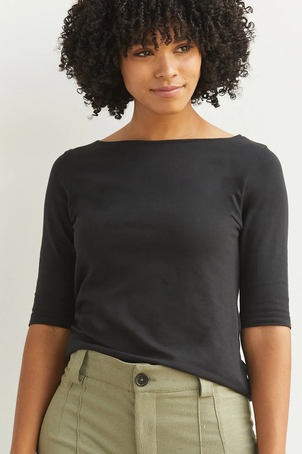 Women's Organic Elbow Sleeve Boat Neck Top