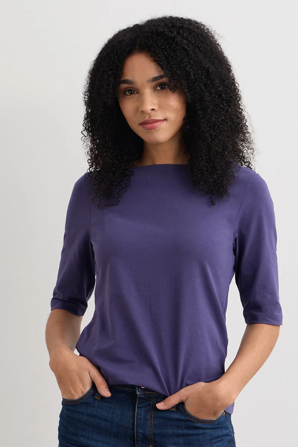 Women's Organic Elbow Sleeve Boat Neck Top