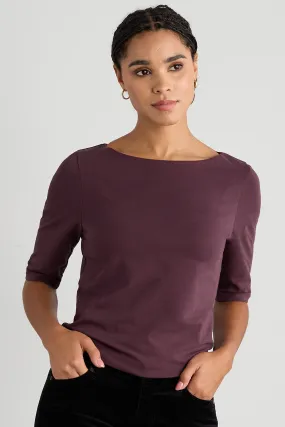 Women's Organic Elbow Sleeve Boat Neck Top